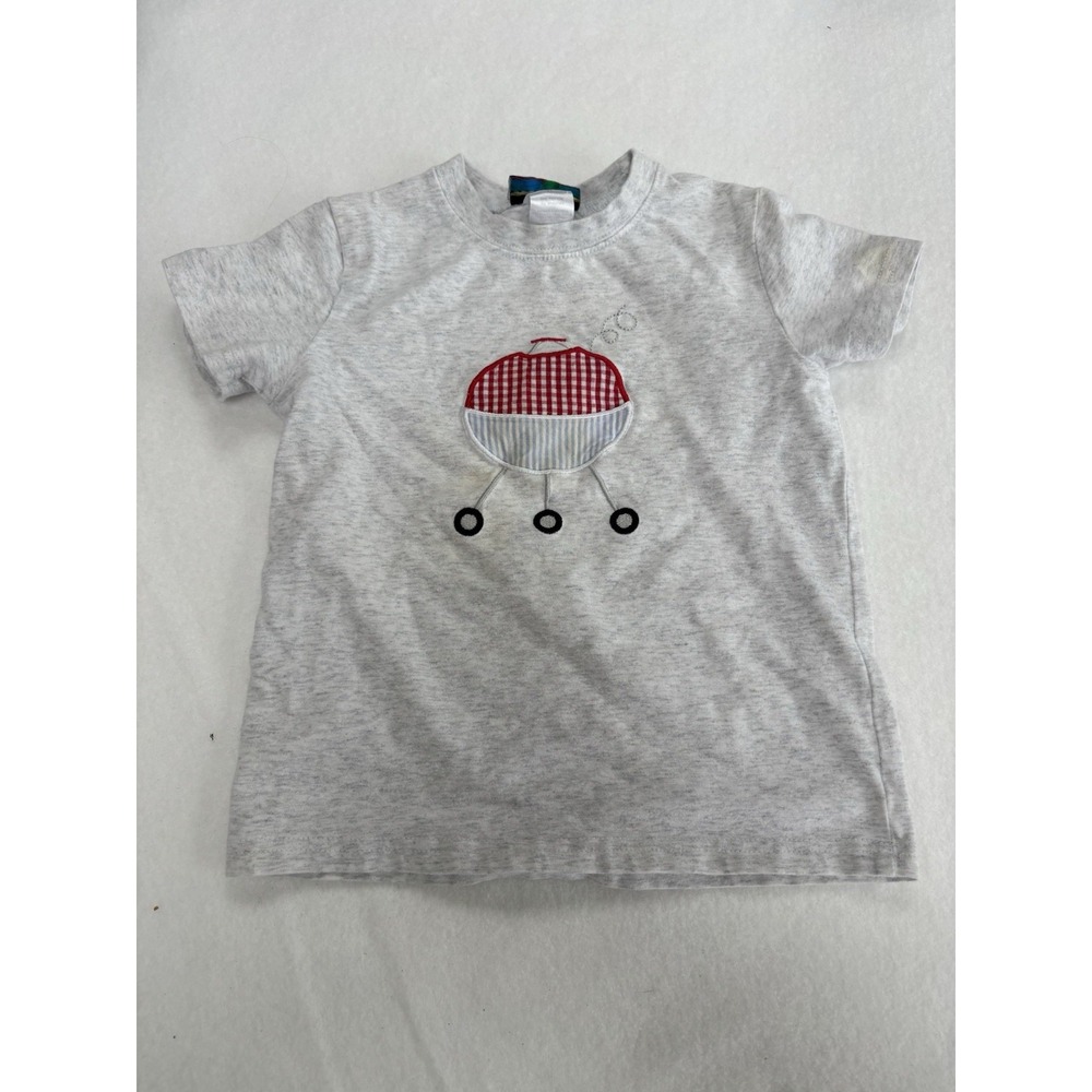 Oh! Boy! Unisex Toddler 3T Gray BBQ Grill Appliqué Crew Neck T-Shirt Cotton